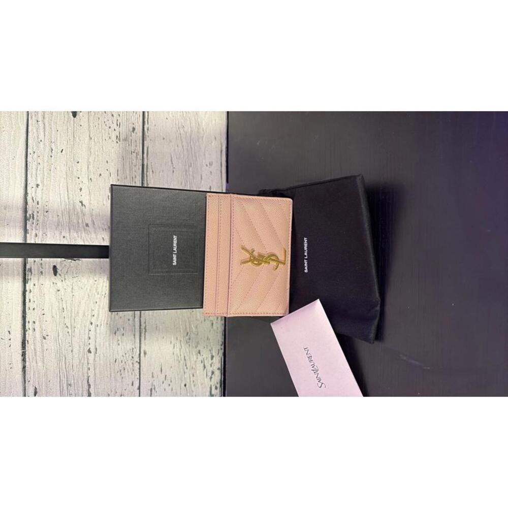 Saint Laurent Pink Quilted Leather Card Holder Wallet